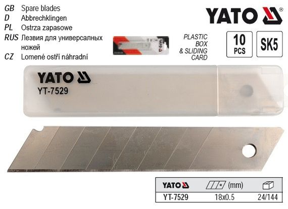 Леза для ножа w=18 мм 10 штук YATO Польща YT-7529