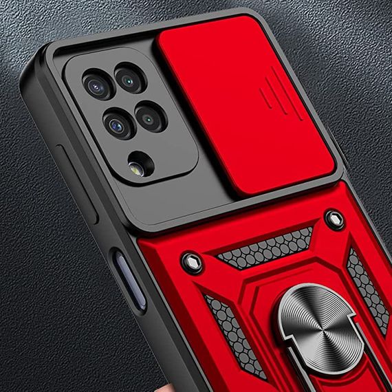 Ударостійкий чохол Camshield Serge Ring для Samsung Galaxy A22 4G/M32 TPU+PC, Шторка на камеру, Червоний | Зображення 1