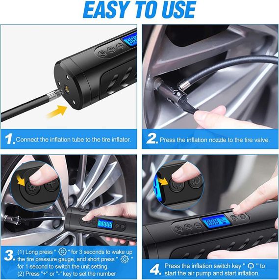 Насос автомобільний, повітряний Nwouiay — 12 В електричний цифровий компресор | Зображення 5