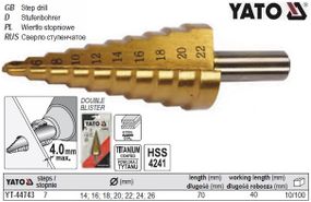 Сверло ступенчатое YATO коническое титан HSS 4241 Ø=14-26 мм L=70/40 мм YT-44743