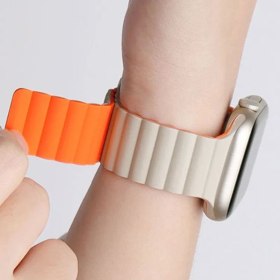 Ремінець BlueO Magnetic Silicone для Apple Watch 42(ser.1-3)/44/45/46/49mm White / Orange | Зображення 4