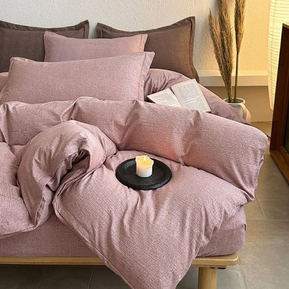 Постільна білизна полуторна з текстурою льону Colorful Home 20483 150х200 см суха троянда
