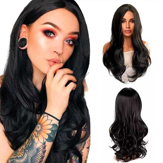 Перука хвиляста без чубчика з проділом 65 см Брюнетка | Зображення 1