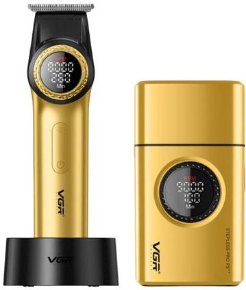 Комплект VGR 2 в 1 V-977&amp;377 GOLD, акумуляторна машинка для стрижки та електробритва, регулювання потужності 7000-9000 RPM, LED display (45986-_2140)