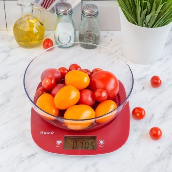 Ваги кухонні MAGIO MG-290, кухонні ваги зі знімною чашею, електронні ваги для продуктів. Колір: червоний | Зображення 1