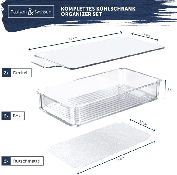 Органайзер для холодильника Paulson & Svenson, набір 6 контейнерів, з кришками та рифленими вставками | Зображення 3