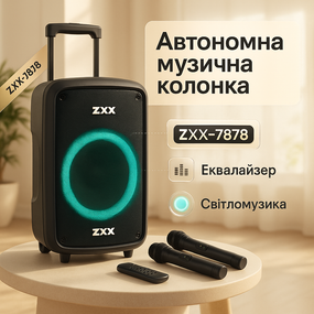 Колонка чемодан на колесах блютуз ZXX-7878 72х42х35см 600 Вт, Блютуз колонка с разноцветной подсветкой KG-31