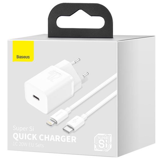 СЗУ Baseus Super Si Quick Charger 20W (1USB-C) + кабель Type-C to Lightning (TZCCSUP-B) Белый | Зображення 2