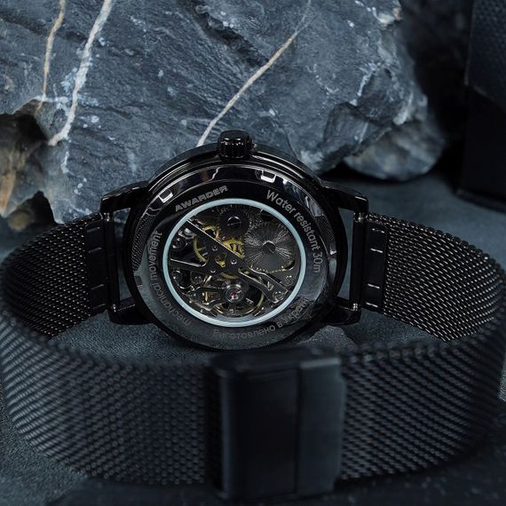 Класичний чоловічий годинник Awarder 022 All Black Mechanic Mesh Не Забуду Дім | Зображення 3