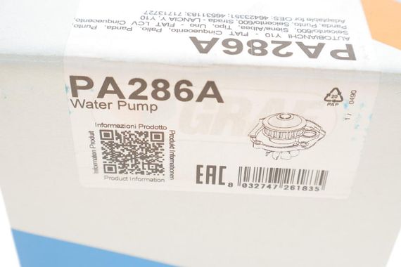 Помпа воды Fiat Palio 1.2 97- Panda 0.8-1.1 86-04 Punto 1.1-1.2 93-00 Tipo 1.1 86-93 20z B B 8л  PA286A | Зображення 6