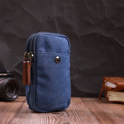 Сумка Vintage На пояс з металевим карабіном з текстилю Синя (22226) | Зображення 2