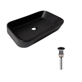 Комплект Qtap Scorpio: Раковина накладна прямокутна 550х390х120 мм Matt Black + Донний клапан PU03