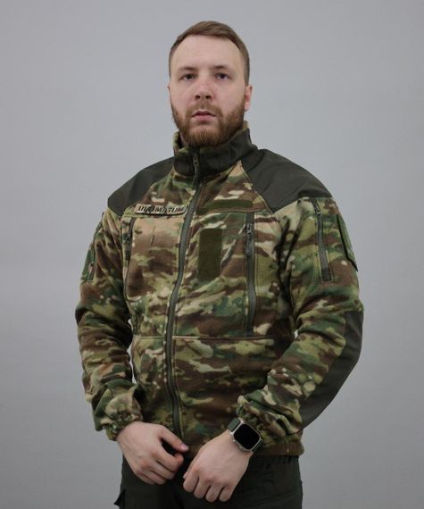 Тактическая кофта Ultimatum Delta Мультикам,флисовая кофта на молнии с шевронами, мужская флиска multicam