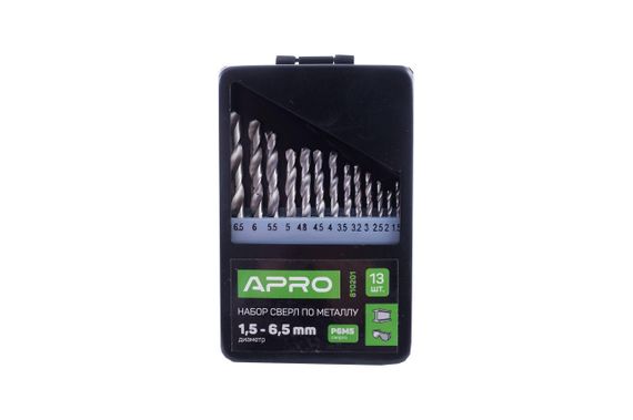 Набор сверл по металлу Apro - 13 шт. (1,5-6,5 мм) (810201)