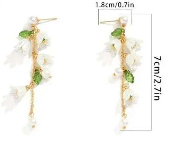 Сережки з підвіскою у формі квітів та перлин Primo Lily – Gold | Зображення 5