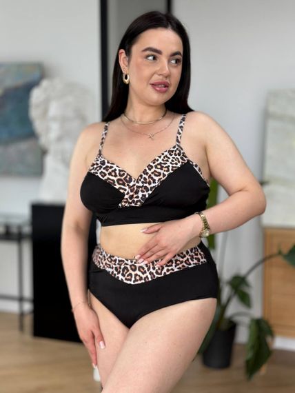 Чорний роздільний купальник PLUS SIZE з леопардовим принтом | Зображення 2