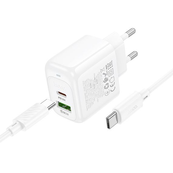 МЗП Hoco CS55A Surplus PD30W+QC3.0 (1USB-A/1C) + кабель Type-C to Type-C White | Зображення 1