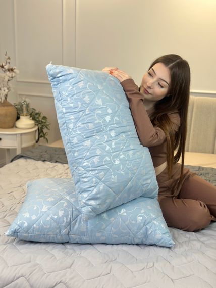 Подушка стеганая из эко пуха со съемным чехлом для стирки Leri Max 21545 70х50 см голубая | Зображення 9