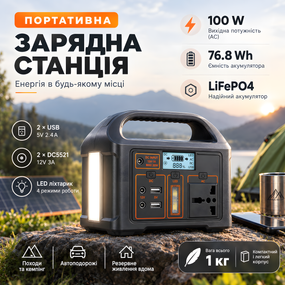 Портативна зарядна станція Gaiaray 100W 76.8Wh LiFePO4 з ліхтариком