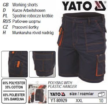 Шорти рабочие YATO Польша размер XXXL 65%-полиестер 35%-хлопок YT-80929
