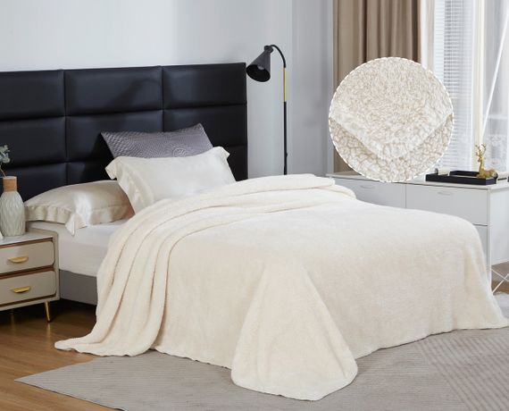 Плед-ковдра із шерпи і флісу молочний Love You 200 x 220 см