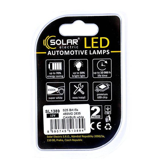 SL1389 SOLAR Автолампа LED 12V S25 BA15s 48SMD 2835 CANBUS white блістер 2шт.