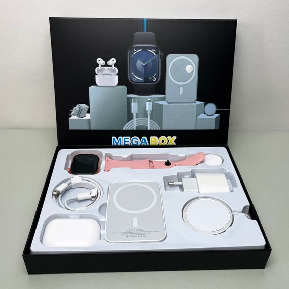 Комплект Megabox 6в1 - Watch 9 / Air Pro 2 / Battary Pack / MagSafe / 20W Type-С / Кабель 3х / Ремінець (Рожевий) UA | Зображення 8