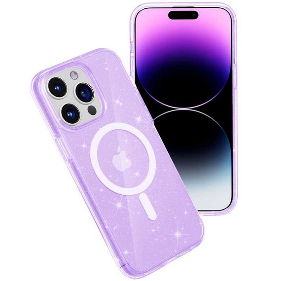 Чехол TPU Galaxy Sparkle (MagFit) для Apple iPhone 14 Pro (6.1") Purple+Glitter | Зображення 2