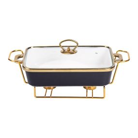 Марміт порцелянаовий зі скляною кришкою 35.5х19х15.5 см на металевій підставці 1,5 л Чорний HTJ-1002