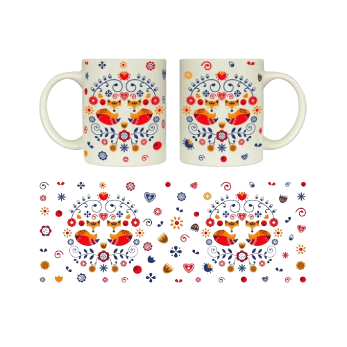 3723 Чашка 325мл Лисички орнамент  циліндр + подарункова  коробка  Kvarta (9шт/уп)