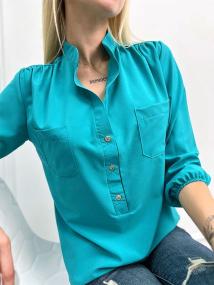 Женская легкая блуза из софта с рукавами на резинке GF4300 цвет бирюзовый, размер 42/44 | Зображення 1