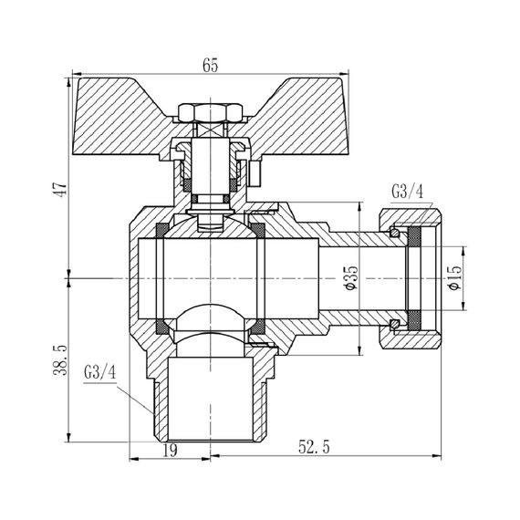 Кран кульовий з накидною гайкою SD Forte 3/4" ВЗ для води кутовий SF224W20 | Зображення 1