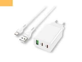 Мережевий зарядний пристрій блок живлення для телефону та планшета XPRO C99A PD20W+QC3.0 + Type C білий (33307-01)