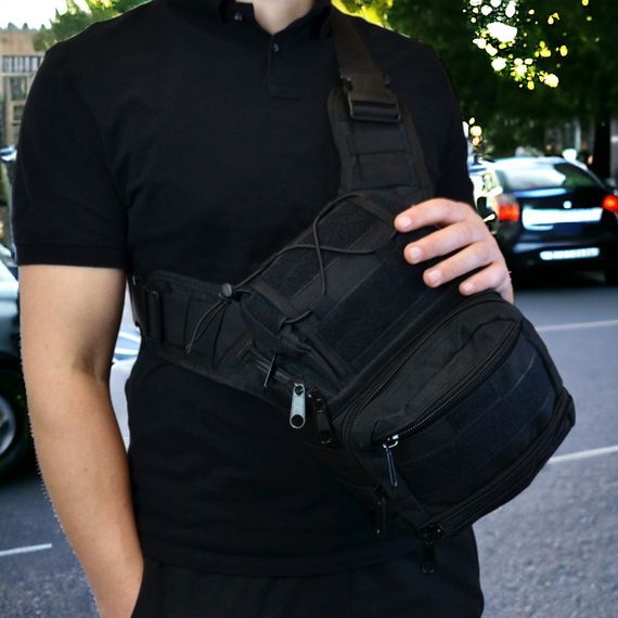 Тактична сумка чорна через плече військова велика нагрудна сумка ЗСУ однолямкова сумка універсальна армійська | Зображення 7