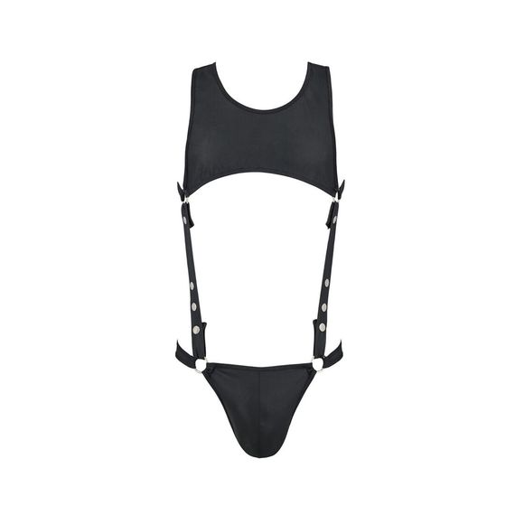 Мужское кожаное боди Passion 056 ADAM S/M Black, заклепки | Зображення 4