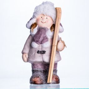 Новорічна фігурка Дівчинка з лижами з фарфору 12×8×23 (см) новорічний декор для дому, квартири, офісу CR-5-1