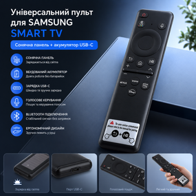 Пульт для Samsung Smart TV BN59-01432J з голосовим керуванням, сонячною панеллю та акумулятором USB-C