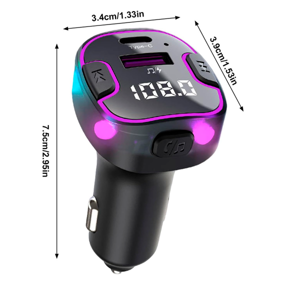 Автомобильный FM ФМ модулятор Terra С49, Bluetooth 5.0, трансмиттер, вольтметр, USB 3.1А, Type C | Зображення 3