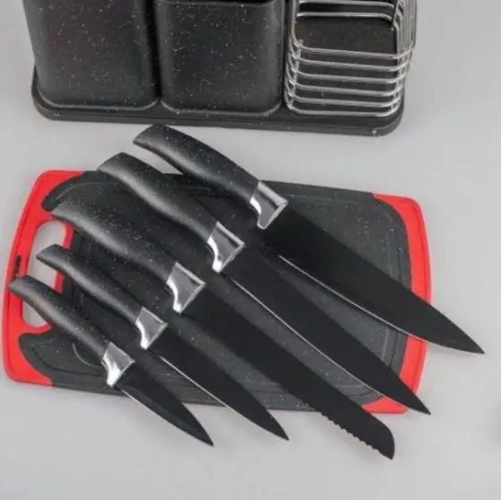 Набір кухонних ножів та приладдя ZP-045 на підставці з дошкою (14 предметів) чорний | Зображення 5