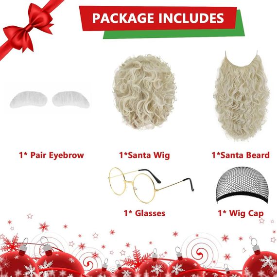 Перука та борода Санта Клауса з бровами, окулярами, комплект для образу Діда Мороза на Новий рік, Різдво, косплей | Зображення 1