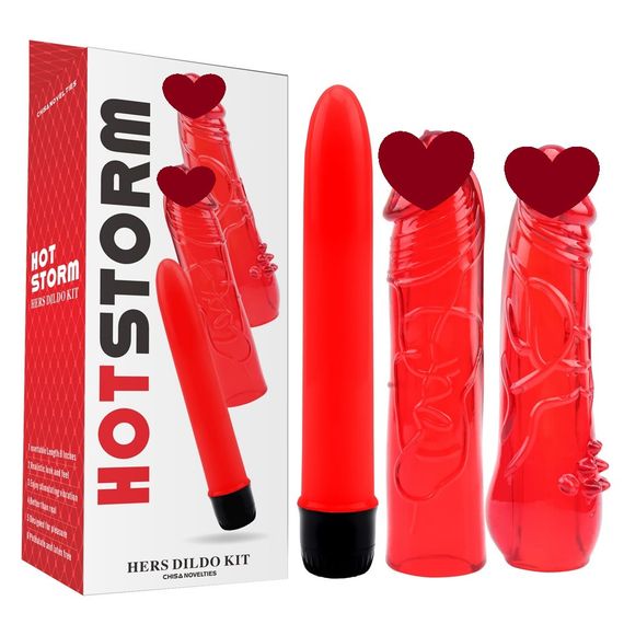 Набір вібратор + 2 насадки Chisa Hotstorm Hers Dildo Kit червоний Sex Aura