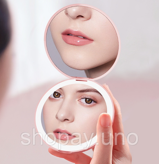 Кишенькове кругле дзеркало для макіяжу з LED підсвічуванням Pocket Mirror USB | Зображення 4