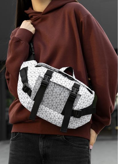 Большая женская поясная сумка бананка Sambag DynamicDart принт "Square" 38×21×7 см (80411150) | Зображення 1