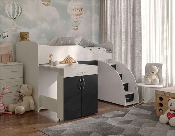 Ліжко-кімната Bed Room-5 колір Білий/Графіт, висувні сходи-комод, висувний стіл, вибір кольору фасадів | Зображення 4