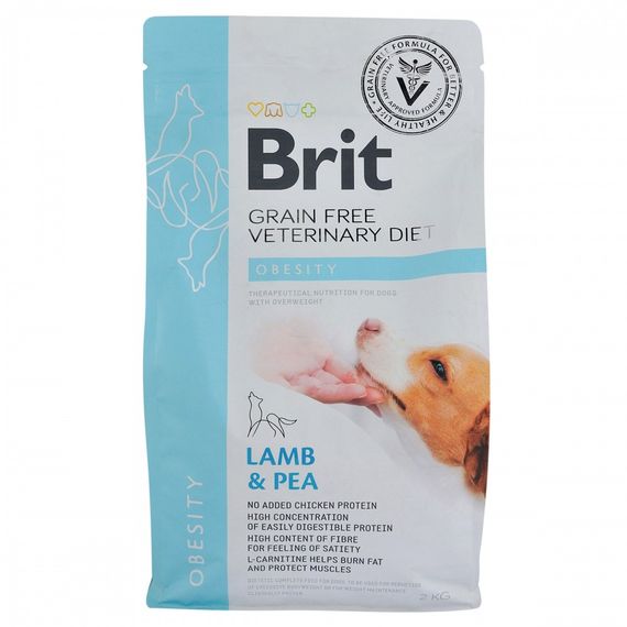 Корм сухий Brit Grain Free VetDiet Dog Obesity для собак для корекції ваги беззерновий з ягням індичкою та горохом 2 кг | Зображення 2
