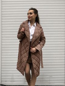 Пальто Стьобане жіноче за коліно без капюшона колір карамель XL, 90