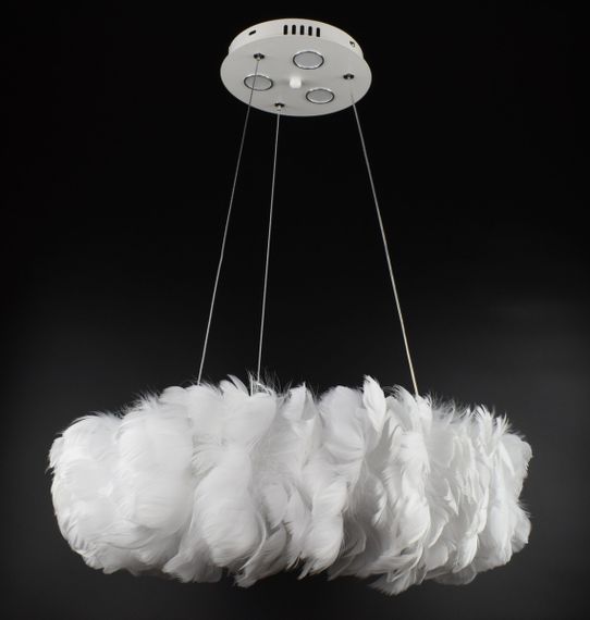 Люстра підвісна з пір'ям на 6 лампочок 26045 Білий 40-90х50х50 см. | Зображення 1