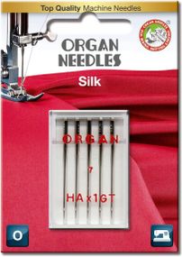 Иглы швейные для шелковых тканей ORGAN SILK №55 для бытовых швейных машин блистерная упаковка 5 штук