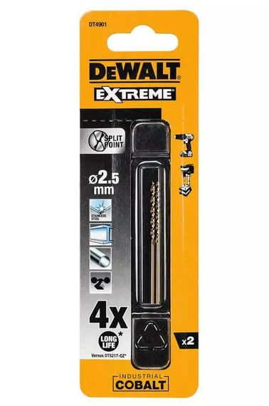 Свердло по металу DeWalt EXTREME INDUSTRIAL COBALT HSS-CO 2.5 мм 2 шт (DT4901)