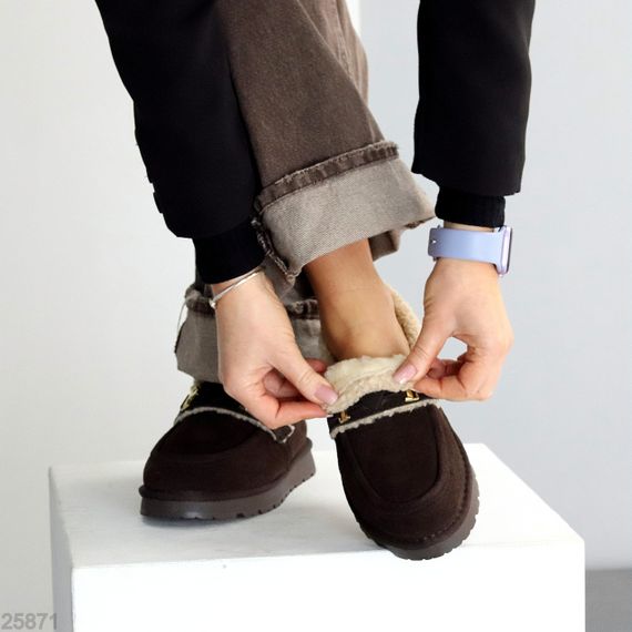 Модні теплі уггі автоледі натуральна замша колір Шоколад | Зображення 6